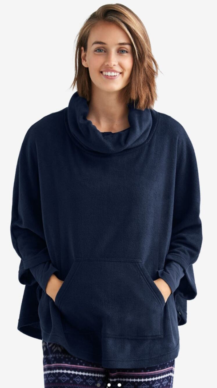 Ellos Fleece Jacket Poncho Cape Plus Size Blue Pullover Front Pocket Athleisure
